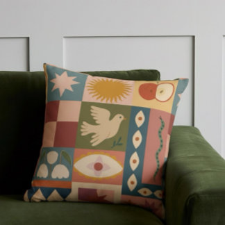 Almofada Patchwork celestial boêmica com símbolos místicos