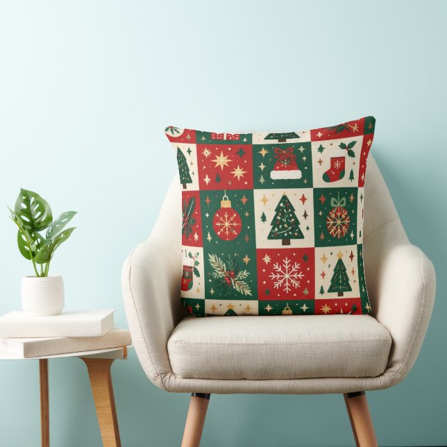 Almofada Patchwork Clássico de Natal Festivo (Cadeira)