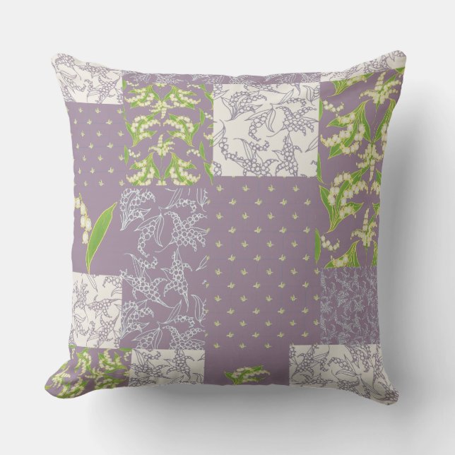 Almofada Patchwork da Lily-of-the-Valley Faux, Mauve (Frente)