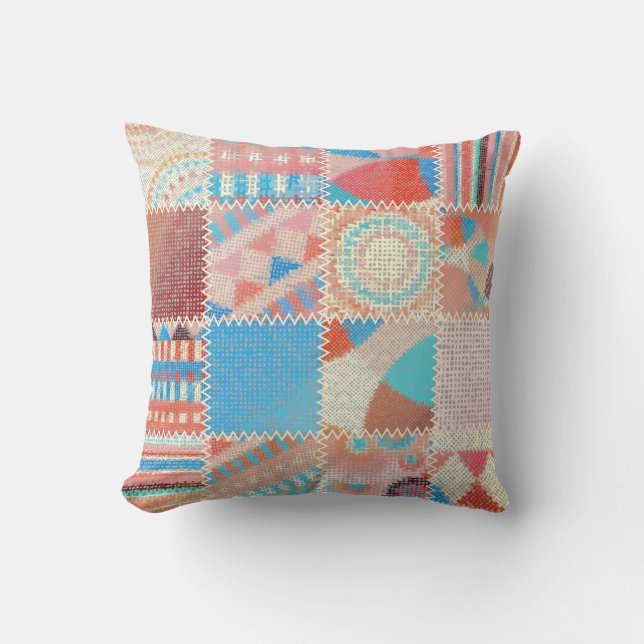 Almofada Patchwork de Canvas bruta: padrão de vinheta textu (Frente)