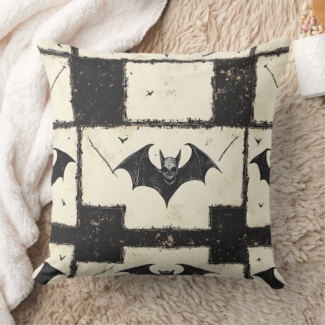 Almofada Patchwork de Cream Denim Grunge com Bats (3) (Cobertor)