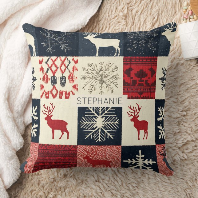 Almofada Patchwork do Fair Isle Knited | Holiday Reindeer (Cobertor)