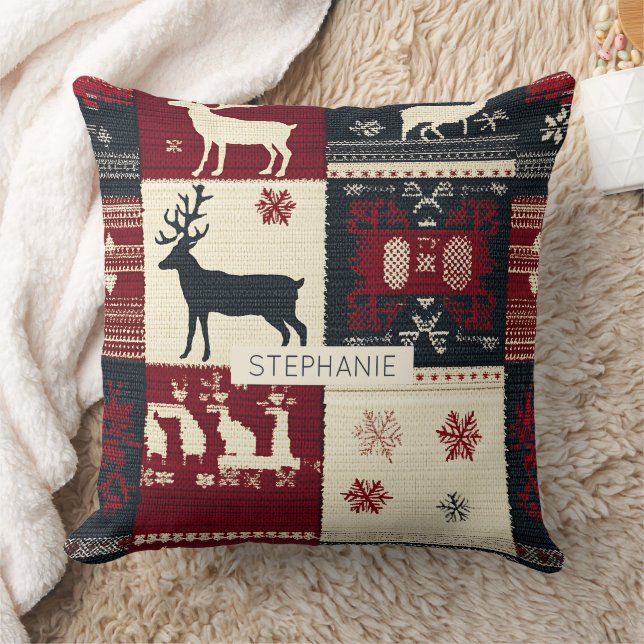 Almofada Patchwork do Fair Isle Knited | Rustic Reindeer (Cobertor)