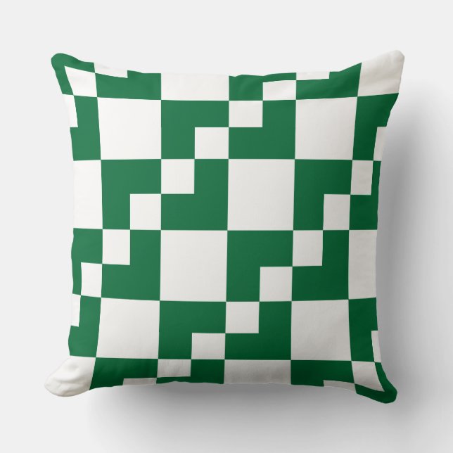 Almofada Patchwork Domino - Forest Green and White (Frente)