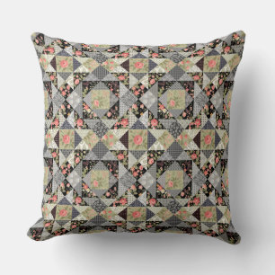 Almofada Patchwork Padrão Butterflies Flores Foliage Rosa