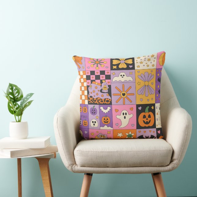 Almofada Patchwork Patterno Halloween - Quadrados Festivos (Cadeira)