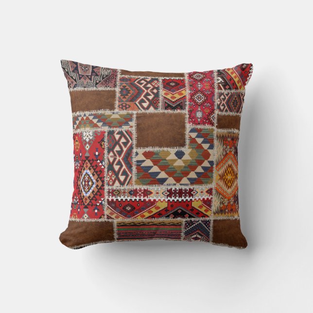 Almofada Patchwork tradicional de tapete: decorativa de tap (Frente)