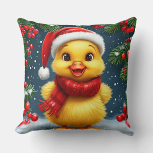 Almofada Patinho Amarelo Festivo com Chapéu de Papai Noel