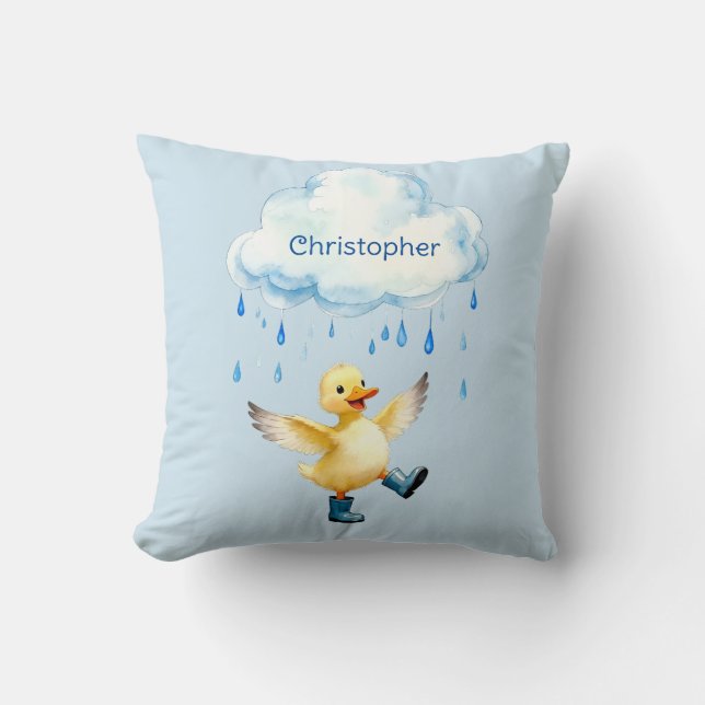 Almofada Patinho Fofo Brincando na Chuva (Frente)