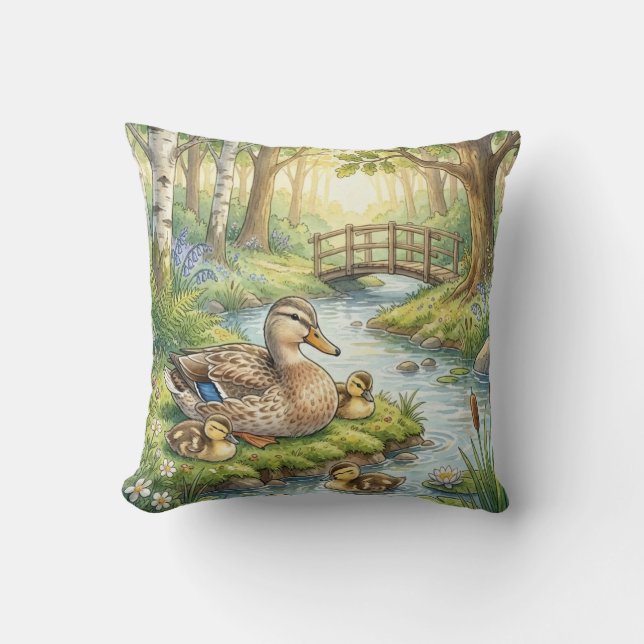 Almofada Pato Fofo E Bebês Animais do Rio e do Lago  (Frente)