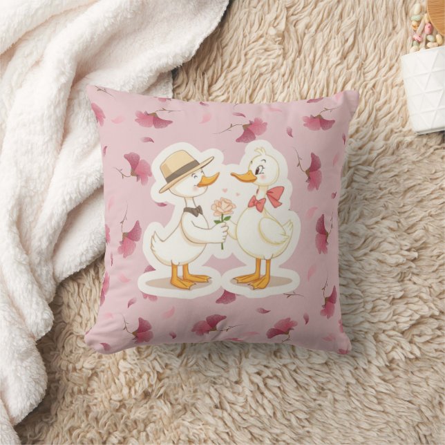 Almofada Patos Românticos com Flores (Cobertor)