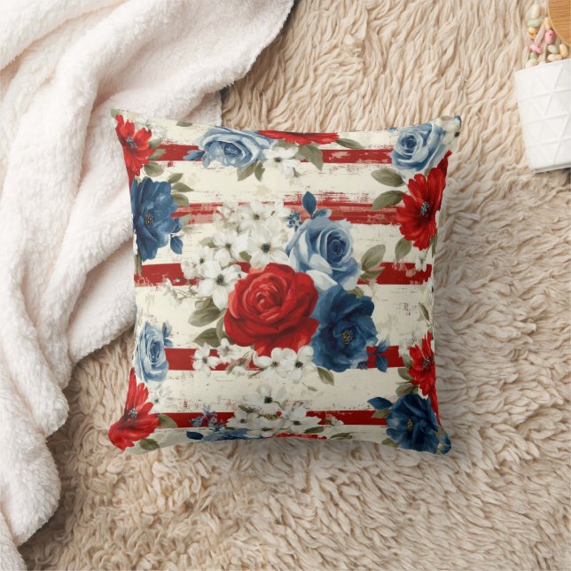 Almofada Pátrio Vermelho Azul Branco Floral (2) (Cobertor)