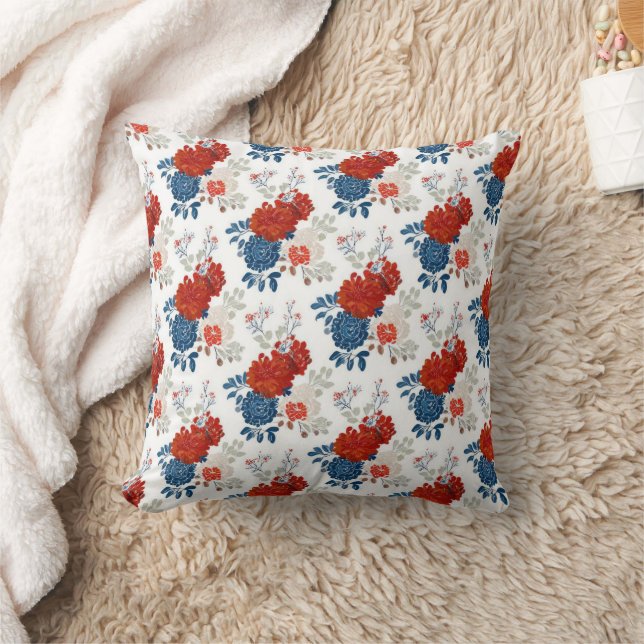Almofada Pátrio Vermelho Azul Branco Floral (4) (Cobertor)