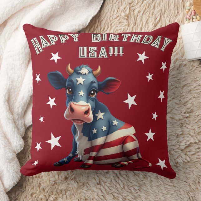 Almofada Patriotic American Flag Cow Illustration (Cobertor)