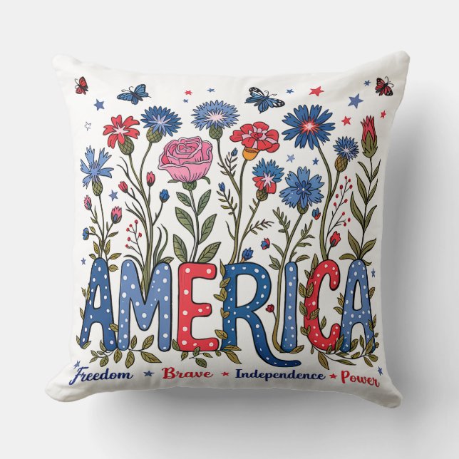 Almofada Patriotic American Wildflower Quarto de julho EUA (Frente)