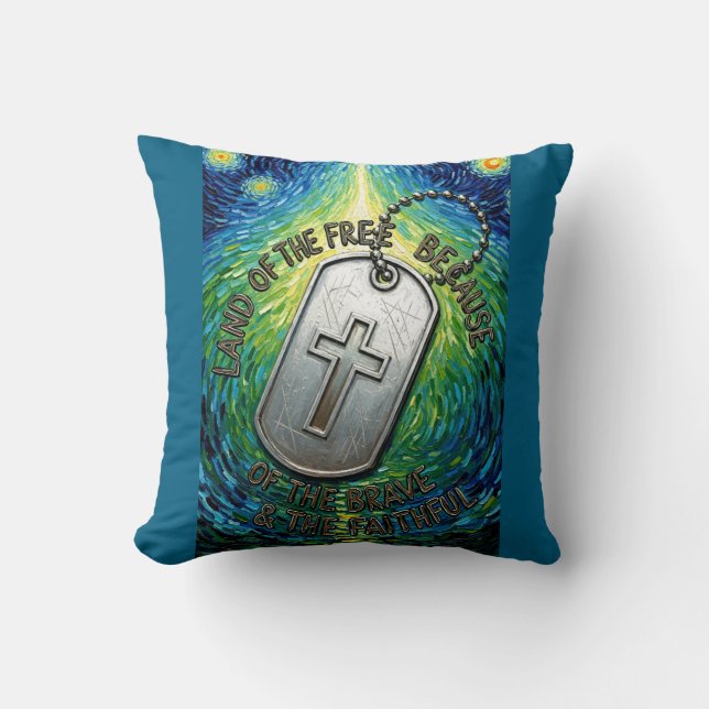 Almofada Patriotic Military Christian Dog Tag Free Land (Frente)