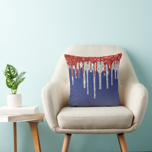 Almofada Patriotic Red White Glitter Drip Blue (Cadeira)