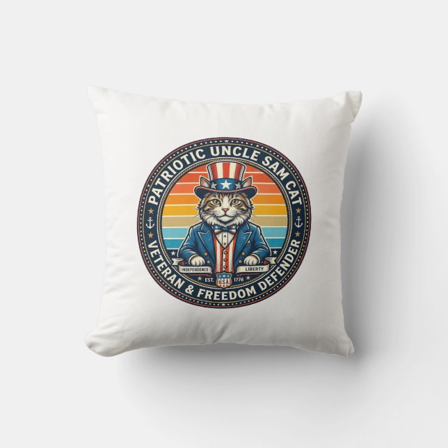 Almofada Patriotic Uncle Sam Cat Retro Sunset T-Shirt (2)_1 (Frente)
