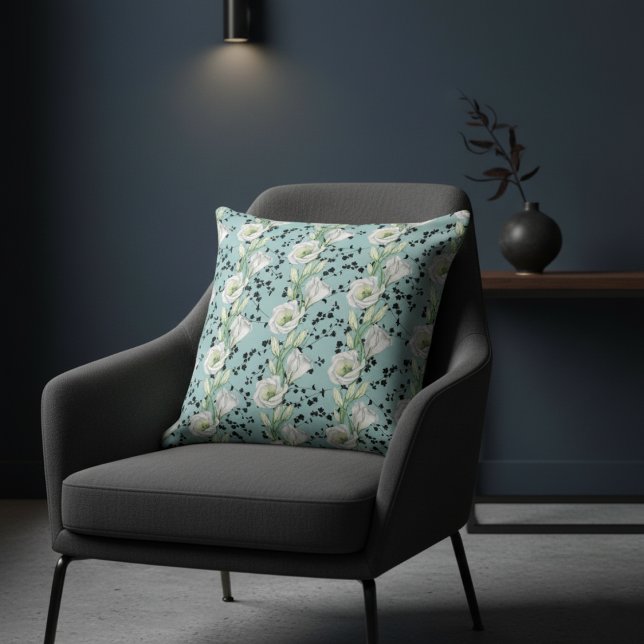 Almofada Patten Floral Branco, preto-branco, azul-esbranqui (Criador carregado)