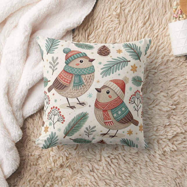Almofada Pattern Scandinavian Holiday Birds (Cobertor)