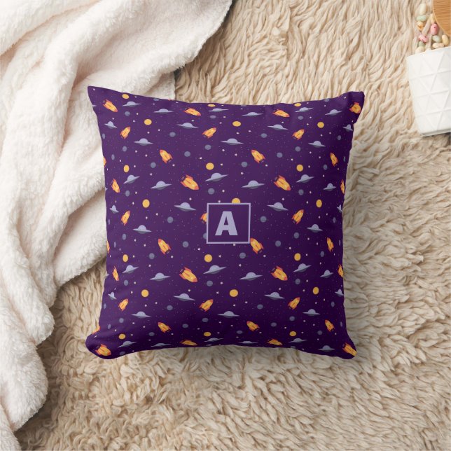 Almofada Pattern space lavender orange dark blue monogram  (Cobertor)