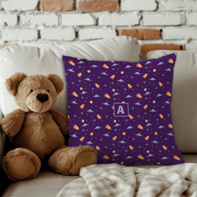 Almofada Pattern space lavender orange dark blue monogram  (Pattern space lavender orange dark blue monogram throw pillow.)
