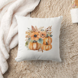 Almofada Patterno Floral de Pumpkin, Aquarela de Ação de Gr