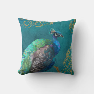 Almofada Pavão Azul Elegante Moderno Pintado com Brilho Do