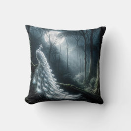 Almofada Pavão Branco Na Floresta Lua