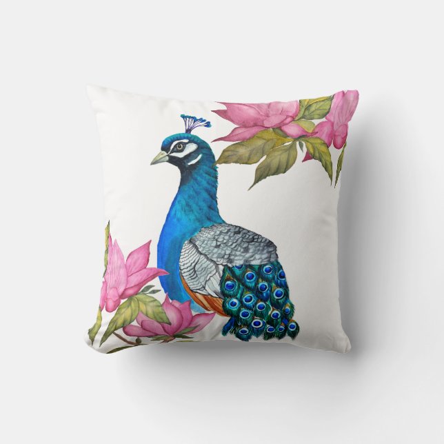 Almofada Pavão de Aquarela (Frente)