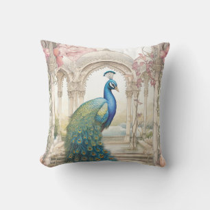 Almofada Pavão de jardim floral em estilo indiano vintage