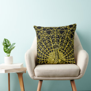 Almofada Pavão Dourado Art Nouveau
