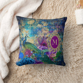Almofada Pavão Elegante Vintage Roxo Azul Monograma