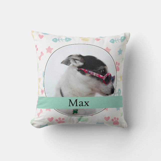 Almofada Paw Prints & Hearts Custom Dog Photo  (Frente)