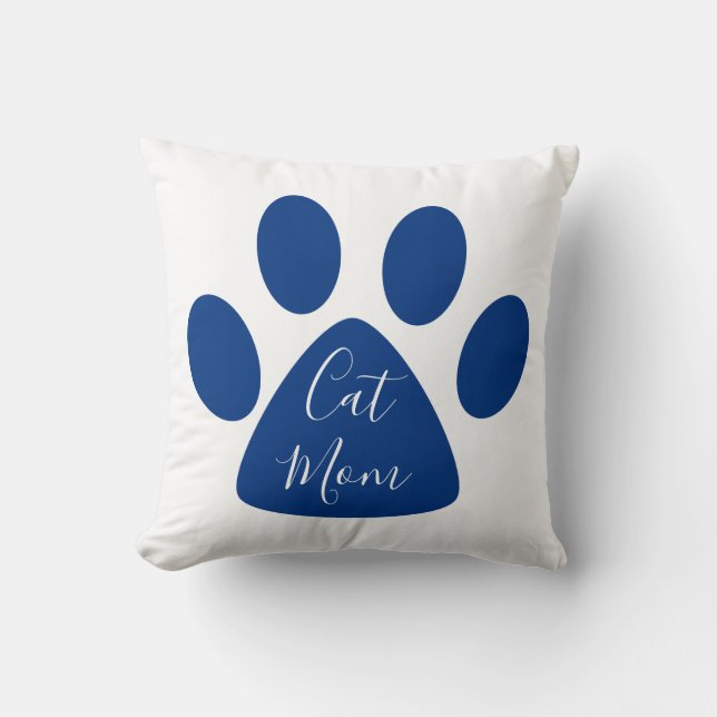 Almofada Pawprint do Marinho da Mãe de Gato Bonito (Frente)