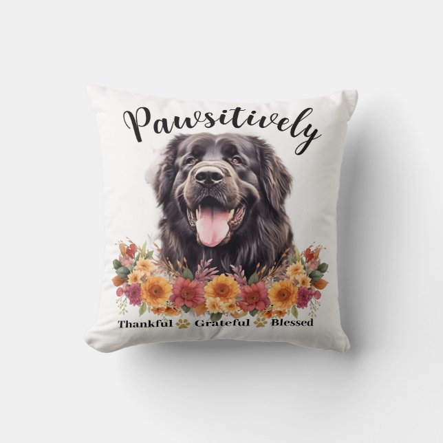 Almofada Pawsitivamente Agradecido Grato Abencoado Cachorro (Frente)