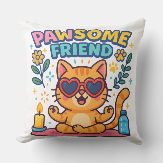 Almofada Pawsome Friend Because Every Cat Deserves Love (Frente)