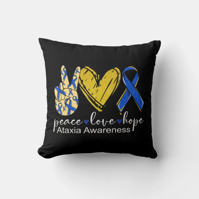 Almofada Paz Amor Esperança Consciência Ataxia Camisa Azul  (Frente)