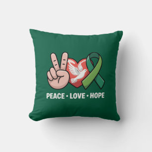 Almofada Paz Amor Esperança - Fita Verde de Conscientização