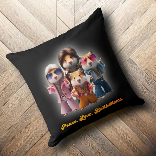 Almofada Paz Engraçada. Amor. Sintomas. Supergrupo Hamster (Funny Peace. Love. Bellbottoms. Hamster Supergroup Throw Pillow Cover Photo)