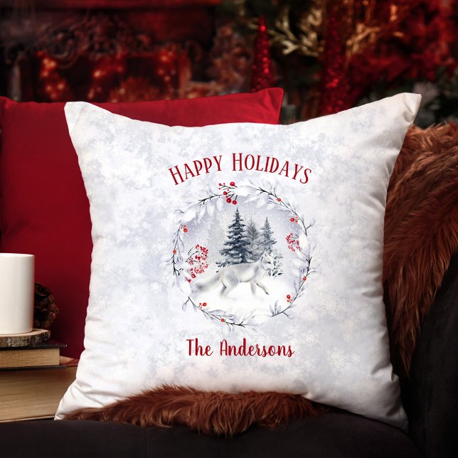 Almofada Pé de Neve do Ártico de Natal Raposa de inverno No (Christmas Arctic Snow Fox Winter Scenery Name Throw Pillow)