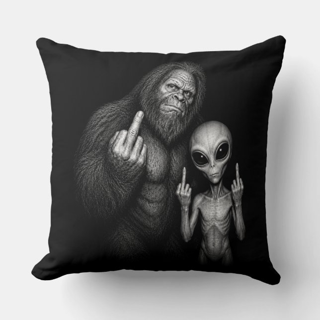 Almofada Pé Grande Sasquatch Alien Espacial Dedo do Meio (Frente)