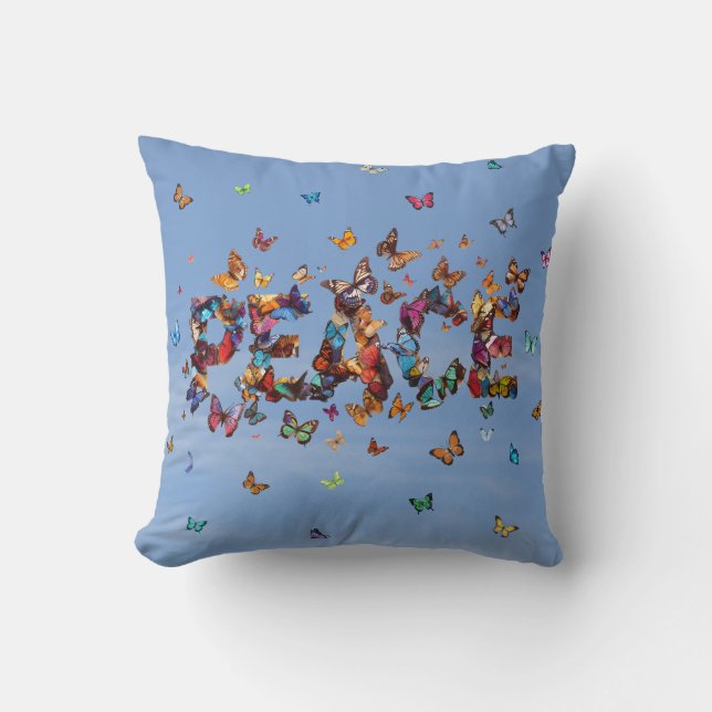 Almofada PEACE Blue Sky Butterflies | Motivational Hope Joy (Frente)