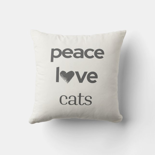 Almofada Peace Love Cats | Cat Mom Lover Modern Home Decor (Verso)