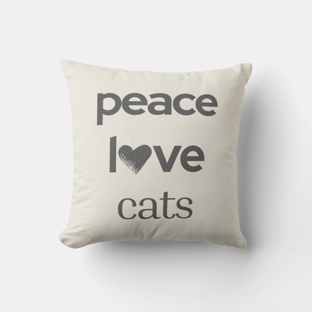 Almofada Peace Love Cats | Cream Cat Lover Modern Graphic (Frente)