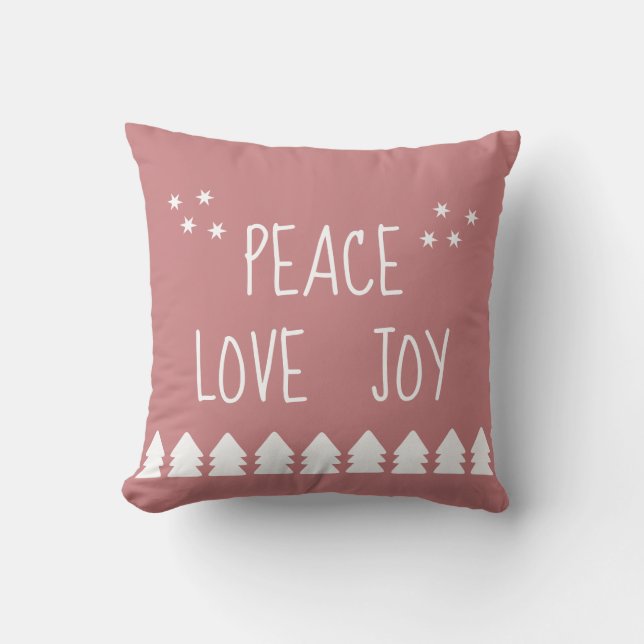 Almofada Peace Love Joy White Script Soft Pink Christmas T (Frente)