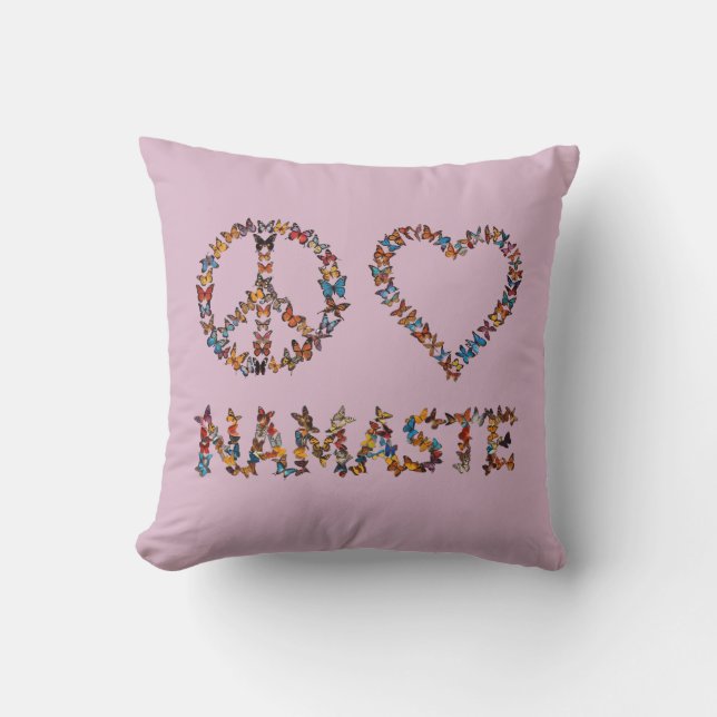 Almofada Peace Love Namaste - Pink Butterfly Art Print (Frente)
