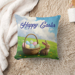 Almofada Peaceful Easter Spring Meadow Bunny & Egg Basket