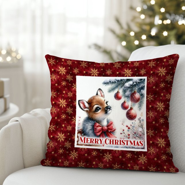 Almofada Peaceful Fawn Christmas Pillow Gift for Kids Cozy  (Peaceful Fawn Christmas Pillow Gift for Kids Cozy Room)