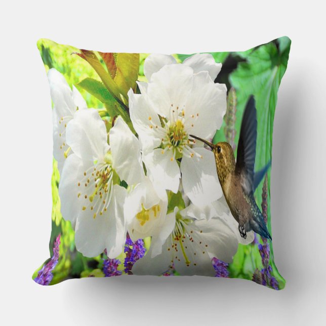 Almofada Peach Blossom Hummingbird (Frente)